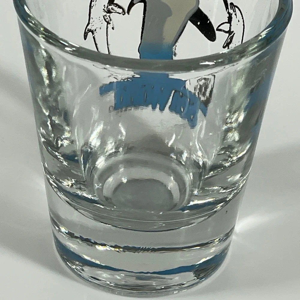 Vintage 1985 SeaWorld Shamu Orca Dolphin Shot Glass Souvenir Clear Barware